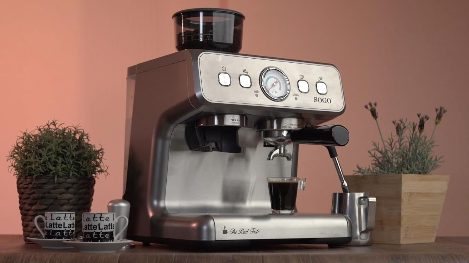 Sogo Professional Espresso Coffee Machine with Integrated Coffee Grinder