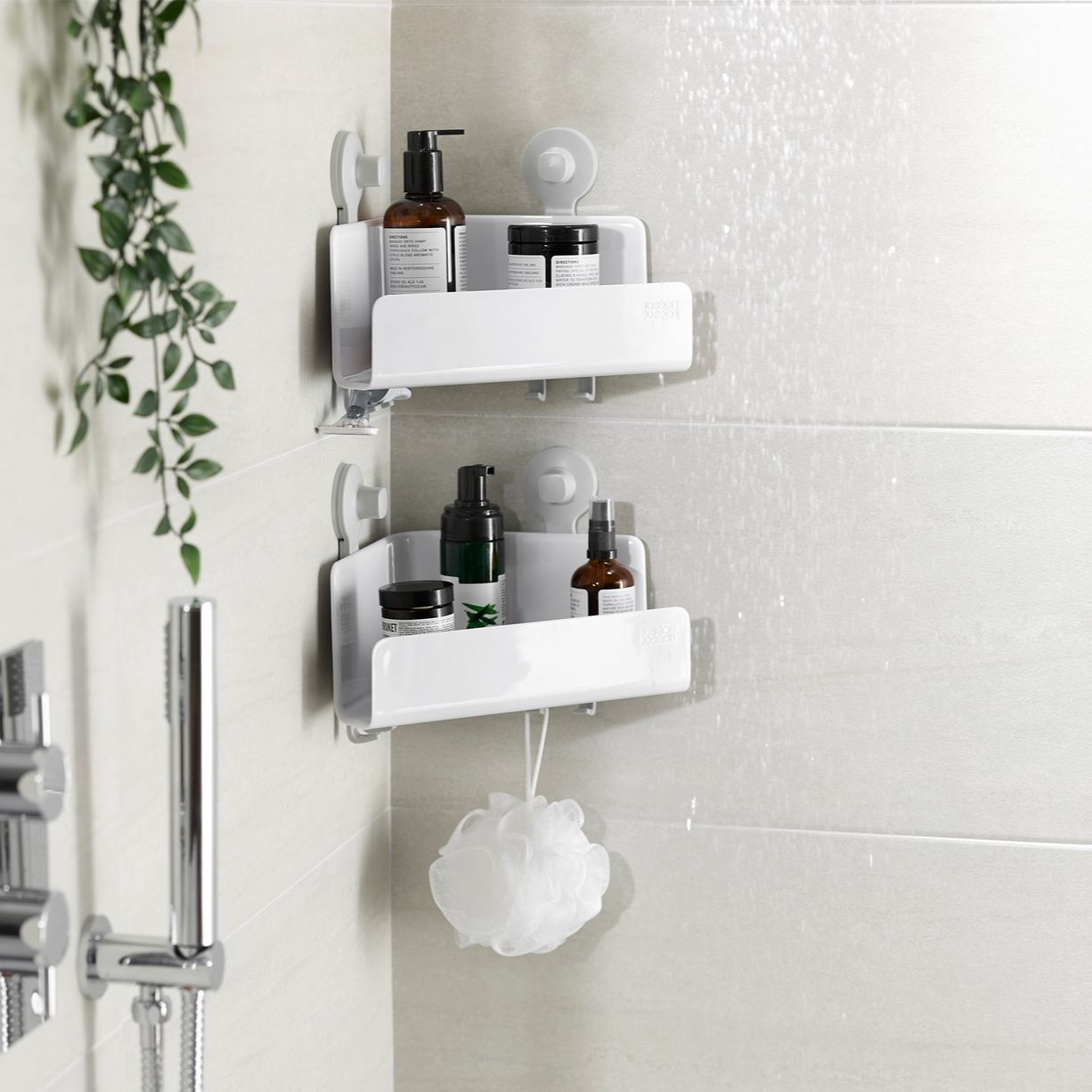Joseph Joseph Easystore 2-Piece White Corner Shower Shelf Set