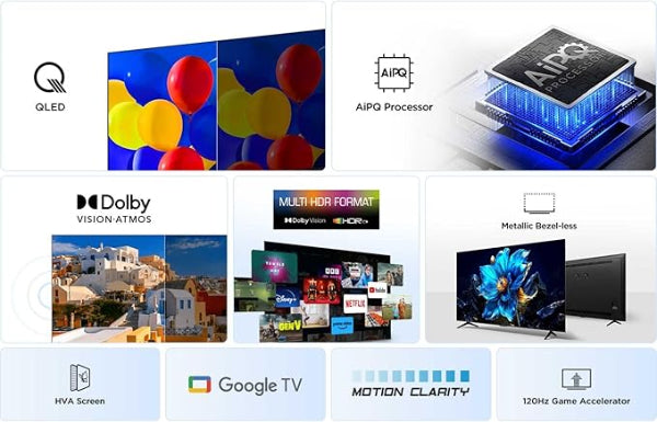 TCL 75" QLED 4K UHD Smart Google TV Quantum Dot Color Hands-Free Voice Black