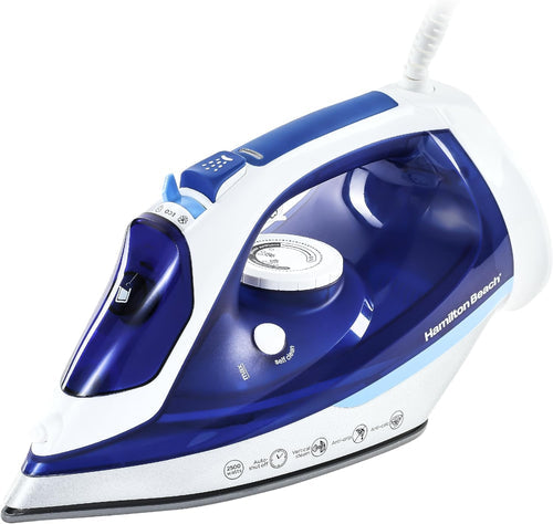 Hamilton Beach Steam Iron 2500W – Ceramic Soleplate & Auto-Shut Off (Blue)