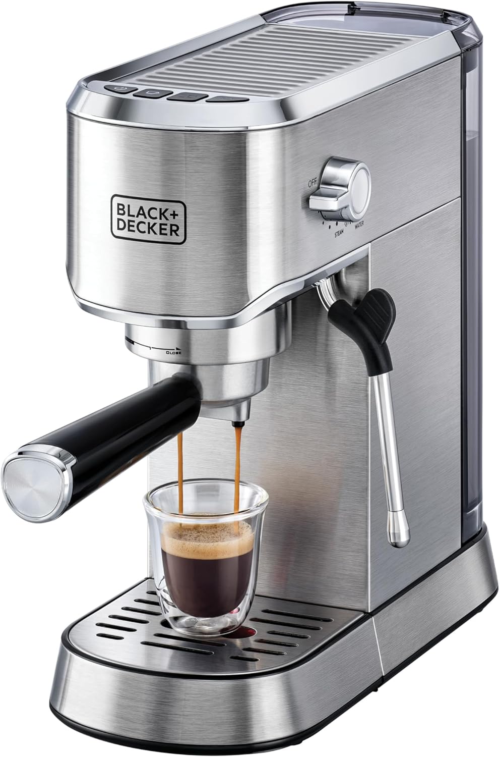 Black&Decker Espresso Machine 15 Bar 1450W Milk Frother Silver ECM150-B5