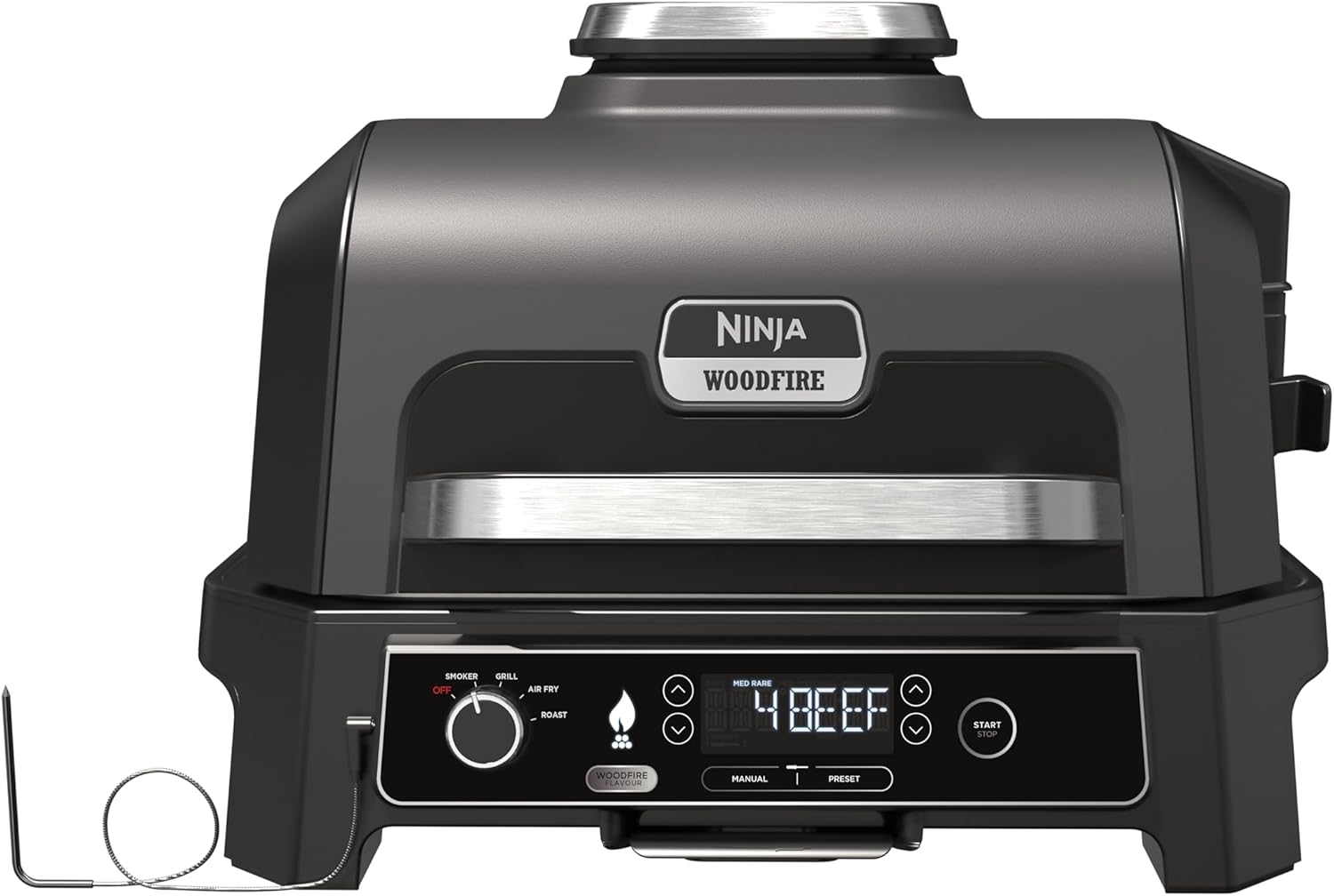 Ninja Woodfire Pro XL Electric BBQ Grill & Smoker with Digital Probe, Large 4-in-1 Outdoor Grill & Air Fryer with Smart Cook System