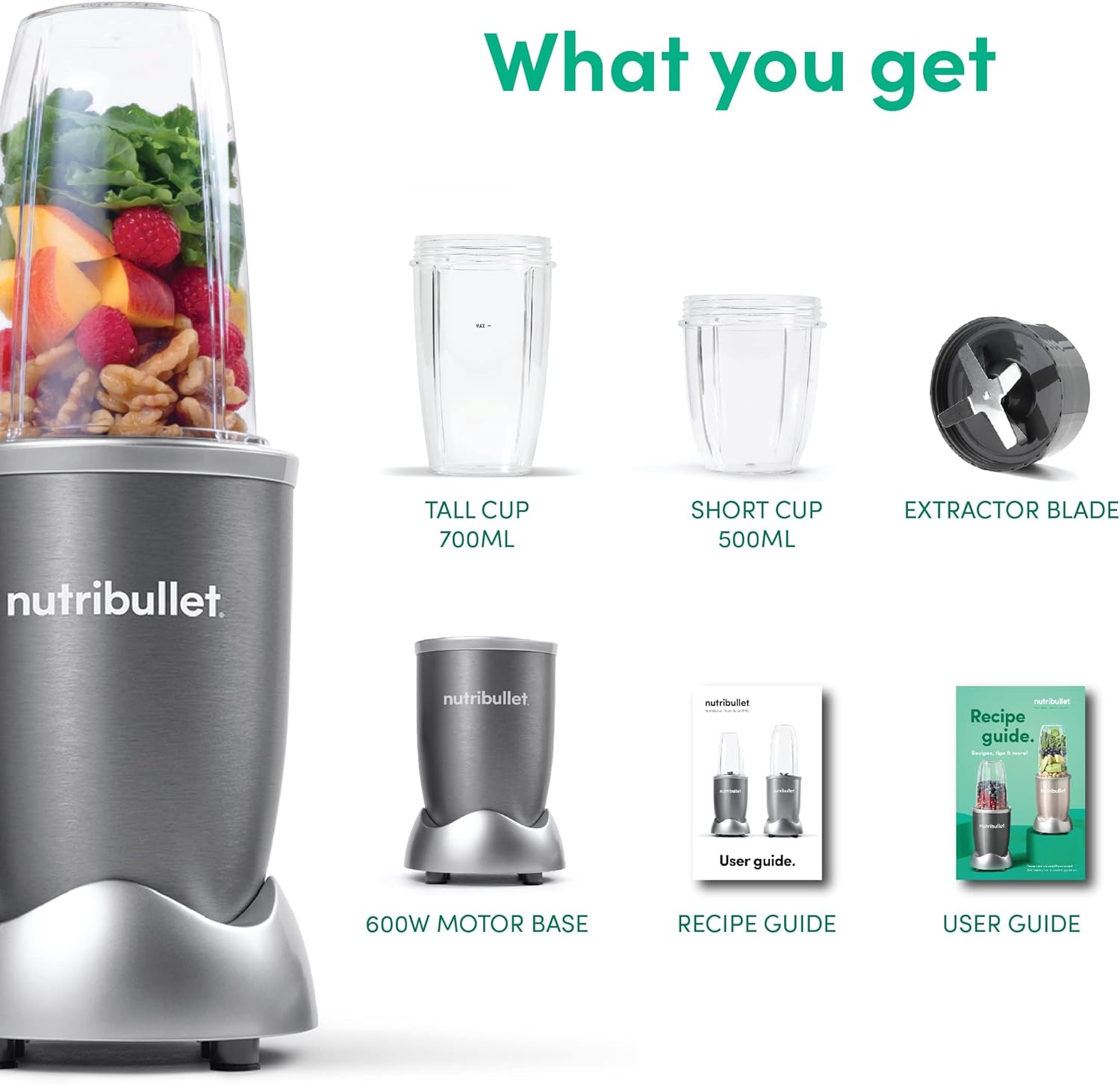 NutriBullet 600W Nutrient Extractor – Original Smoothie Maker (Grey)