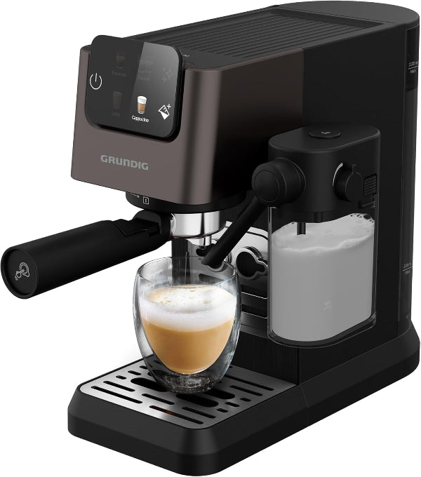Grundig Espresso Machine 20 Bar Touch Display Integrated Milk Container Inox