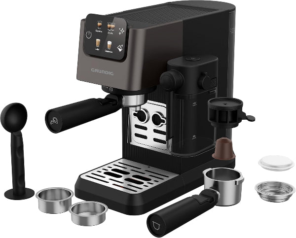 Grundig Espresso Machine 20 Bar Touch Display Integrated Milk Container Inox