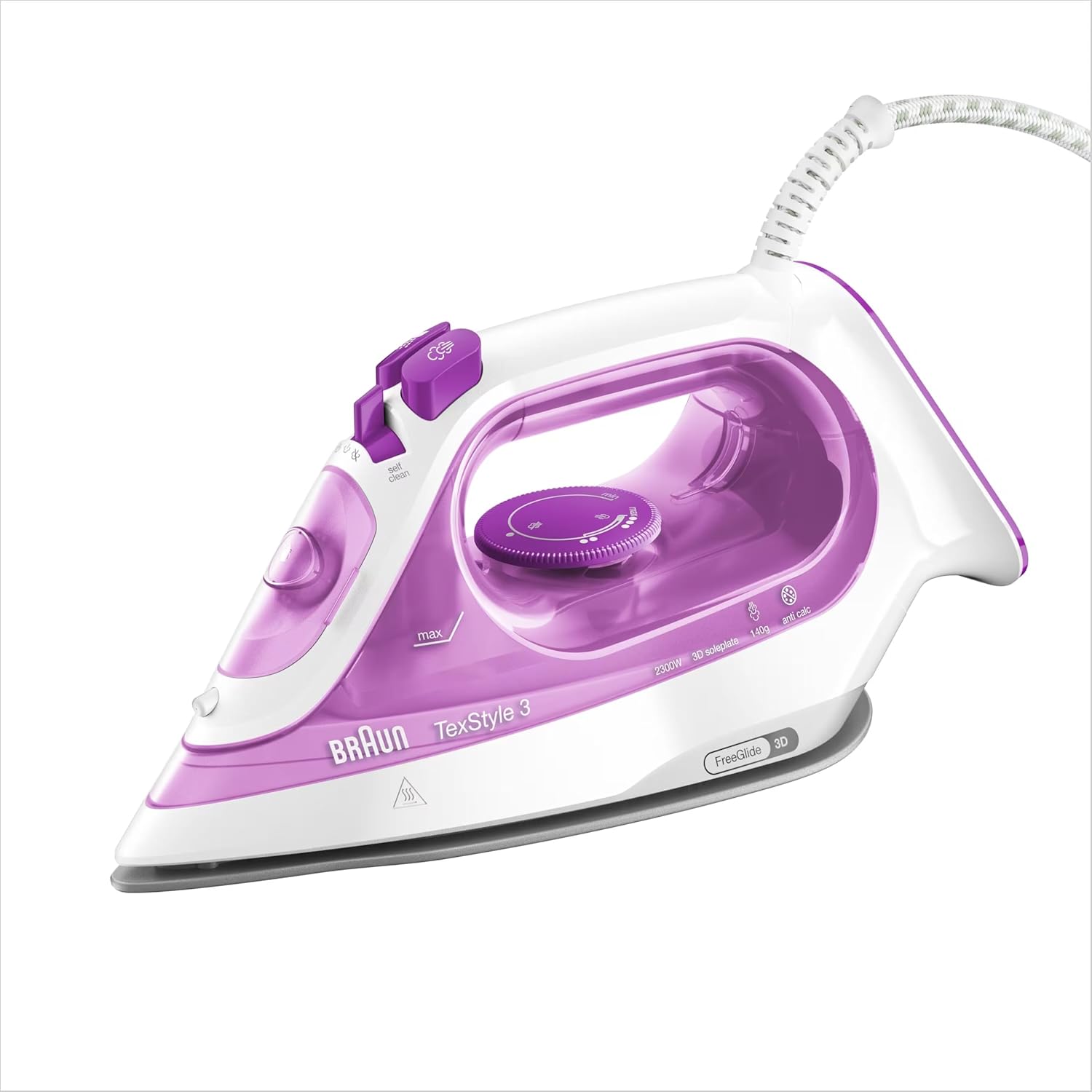 Braun Steam Iron TexStyle 3 SI3031 2300W FreeGlide 3D Soleplate Purple New