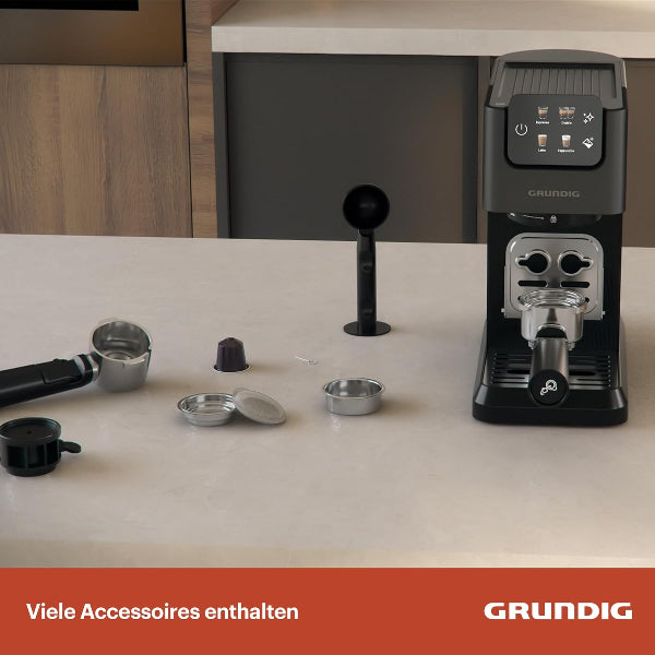 Grundig Espresso Machine 20 Bar Touch Display Integrated Milk Container Inox