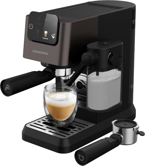 Grundig Espresso Machine 20 Bar Touch Display Integrated Milk Container Inox