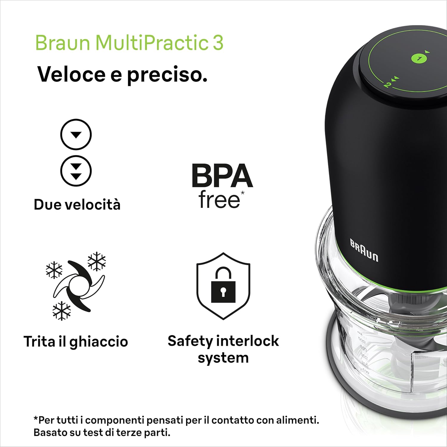 Braun Multipress Chopper Ch3011 Black 500W 4-Blade System Ice Crush