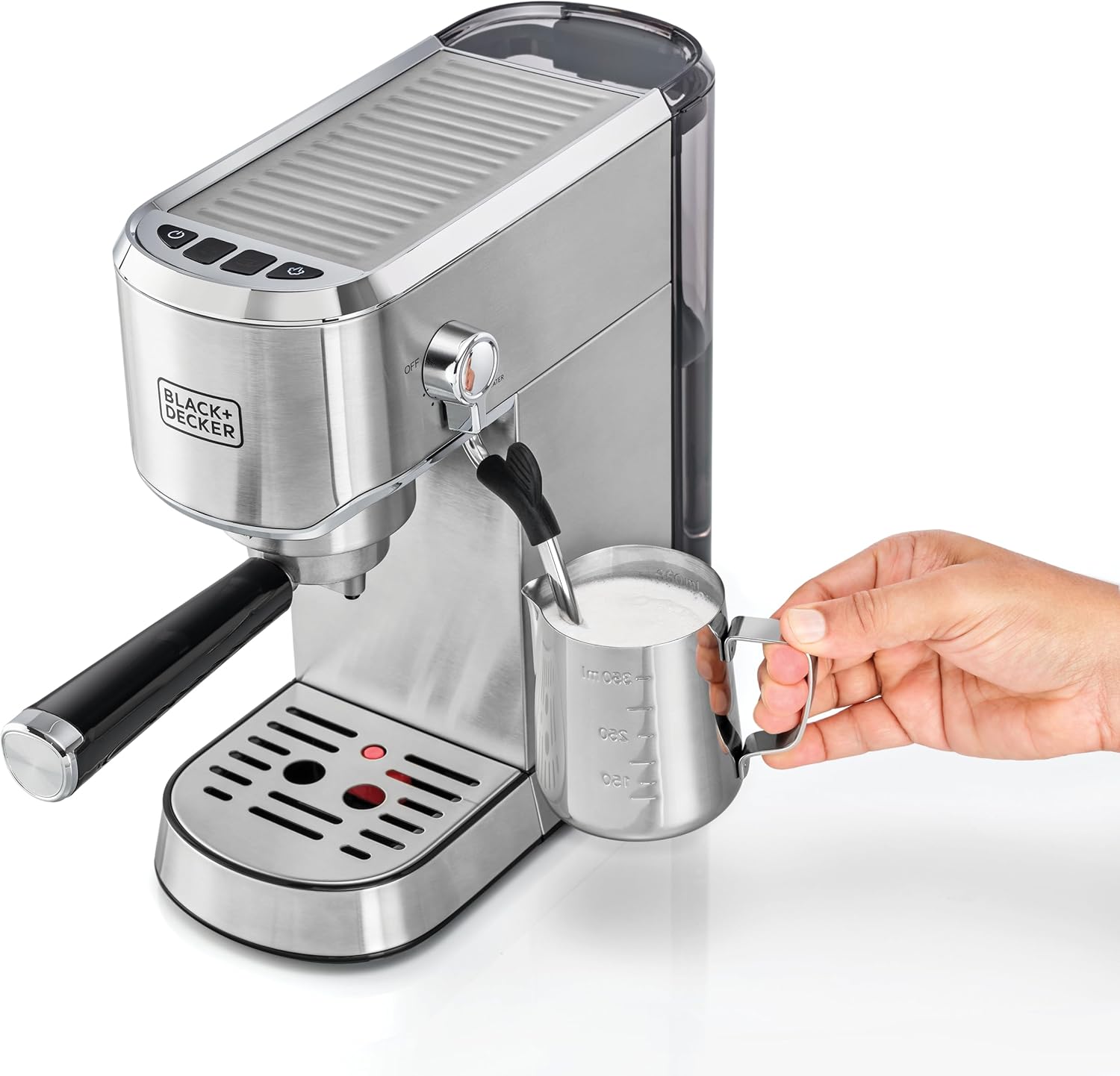 Black&Decker Espresso Machine 15 Bar 1450W Milk Frother Silver ECM150-B5