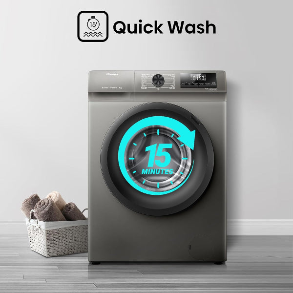 Hisense 8kg Front Load Washer 1200RPM Steam Wash Inverter Titanium Gray