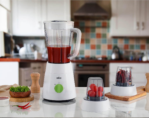 Braun Powerblend 1 Blender 500W 3-In-1 Set 1.5L Jug Chopper Grinder Jb0123 White