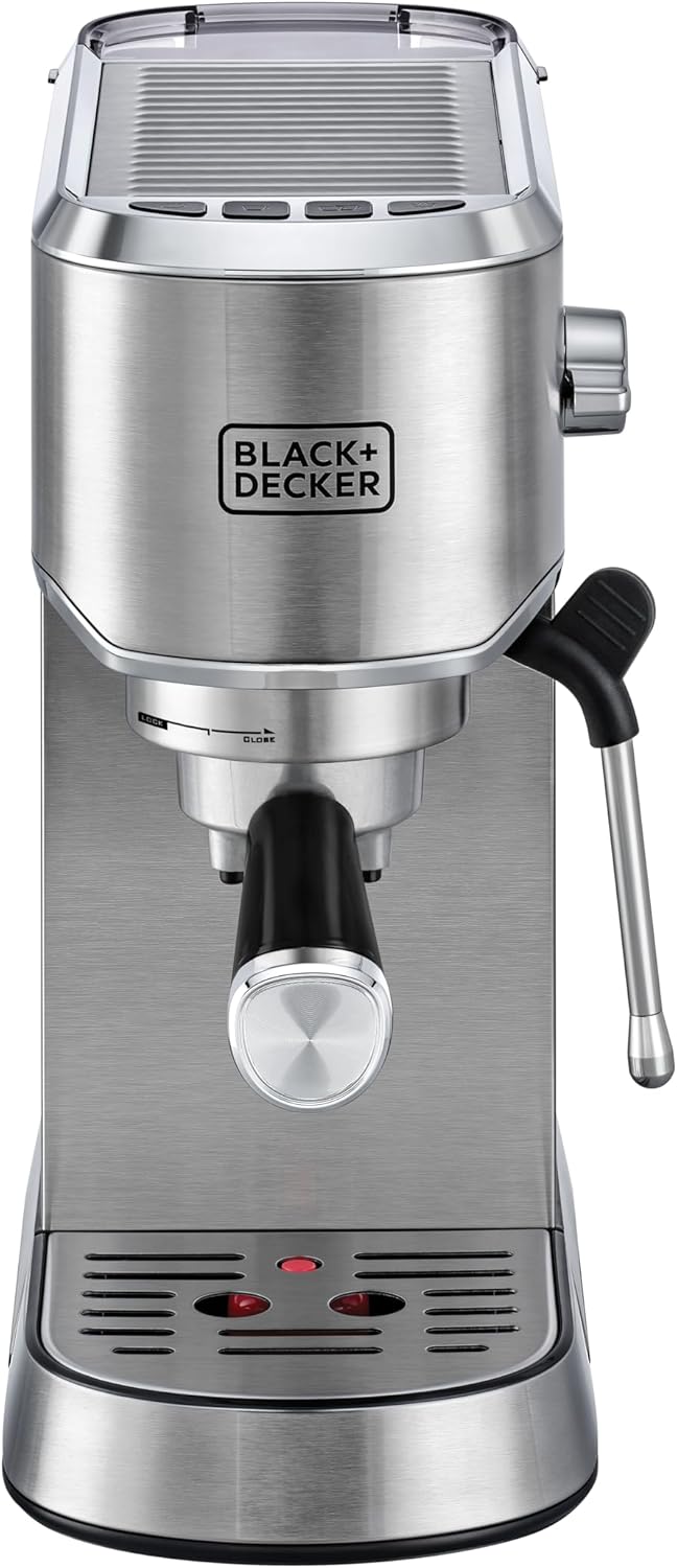 Black&Decker Espresso Machine 15 Bar 1450W Milk Frother Silver ECM150-B5