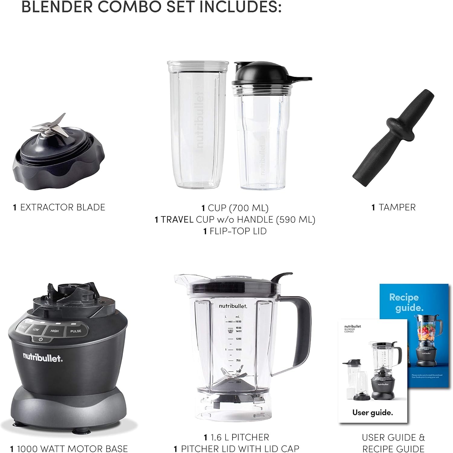 Nutribullet Full-Sized Blender Combo, 1000W, 9 Pieces Set, Dark Grey