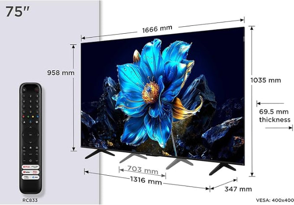 TCL 75" QLED 4K UHD Smart Google TV Quantum Dot Color Hands-Free Voice Black