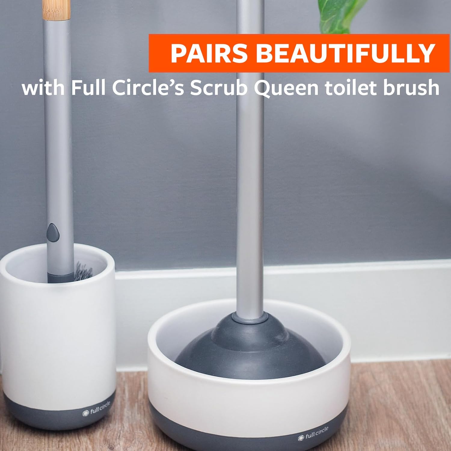 Full Circle Royal Plunge Toilet Plunger with Ceramic Holder & Diatomac