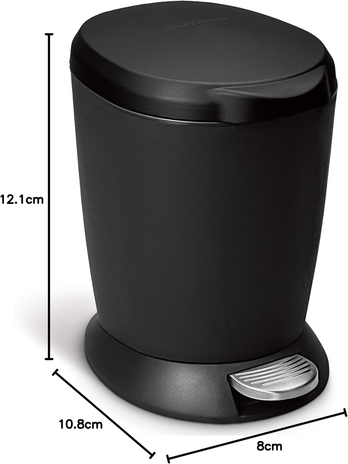 SimpleHuman Round Pedal Bin CW1319 6L Black Plastic Bathroom Trash Can