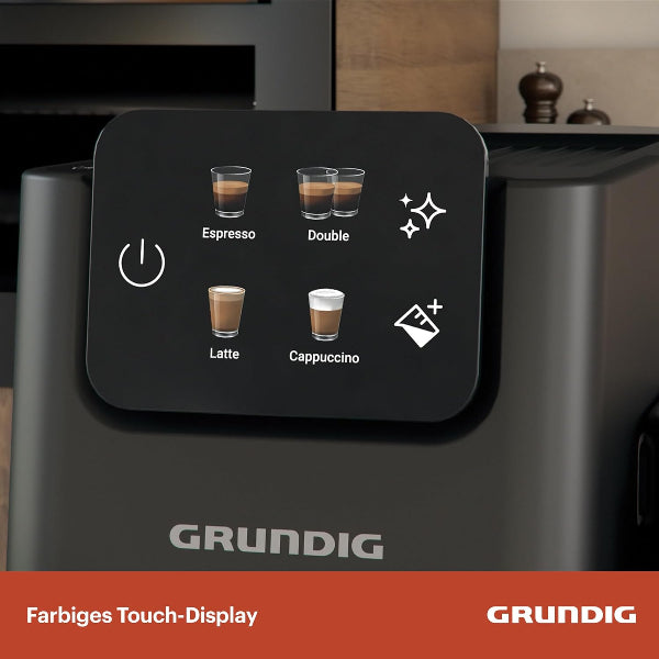 Grundig Espresso Machine 20 Bar Touch Display Integrated Milk Container Inox