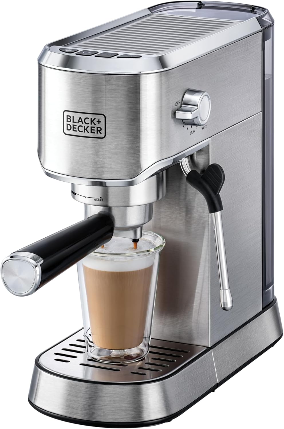 Black&Decker Espresso Machine 15 Bar 1450W Milk Frother Silver ECM150-B5