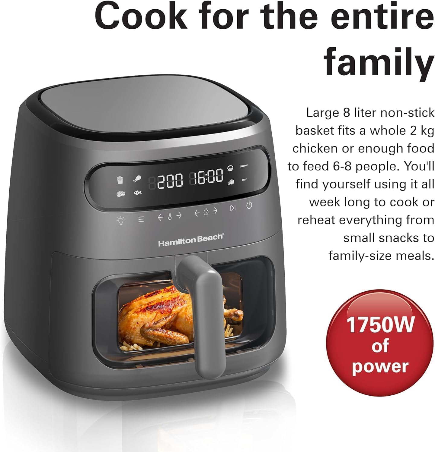 Hamilton Beach Digital Air Fryer View 8L, Large Viewing Window,