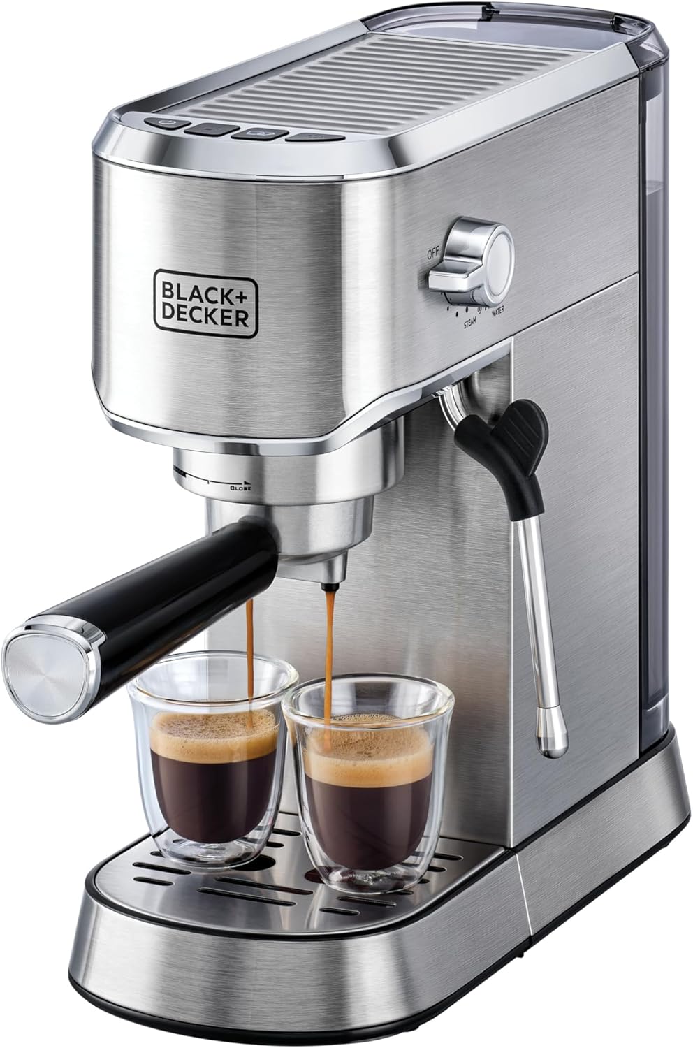 Black&Decker Espresso Machine 15 Bar 1450W Milk Frother Silver ECM150-B5