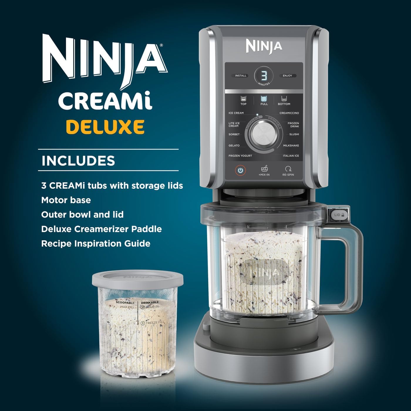Ninja CREAMi Deluxe Ice Cream Maker & Frozen Dessert Maker with 3 Tubs