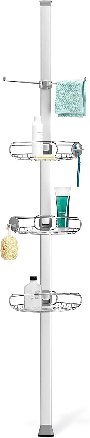 SimpleHuman 9' Tension Pole Shower Caddy, Stainless Steel & Anodized Aluminum – BT1062