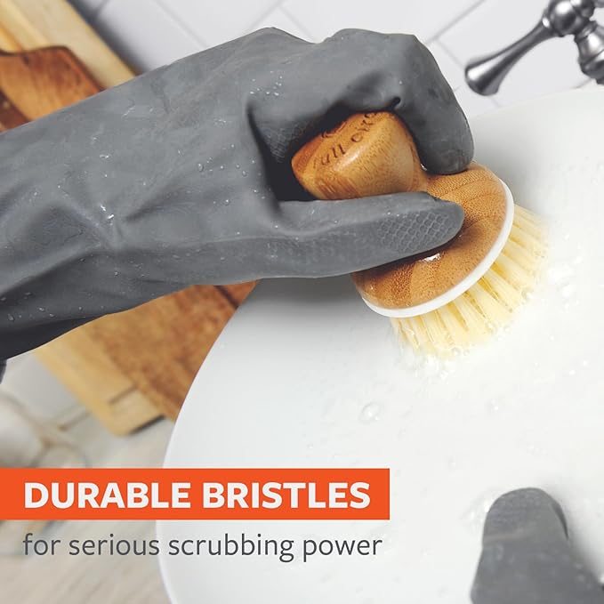 Full Circle Bubble Up Bamboo Dish Brush Palm Scrubber, White