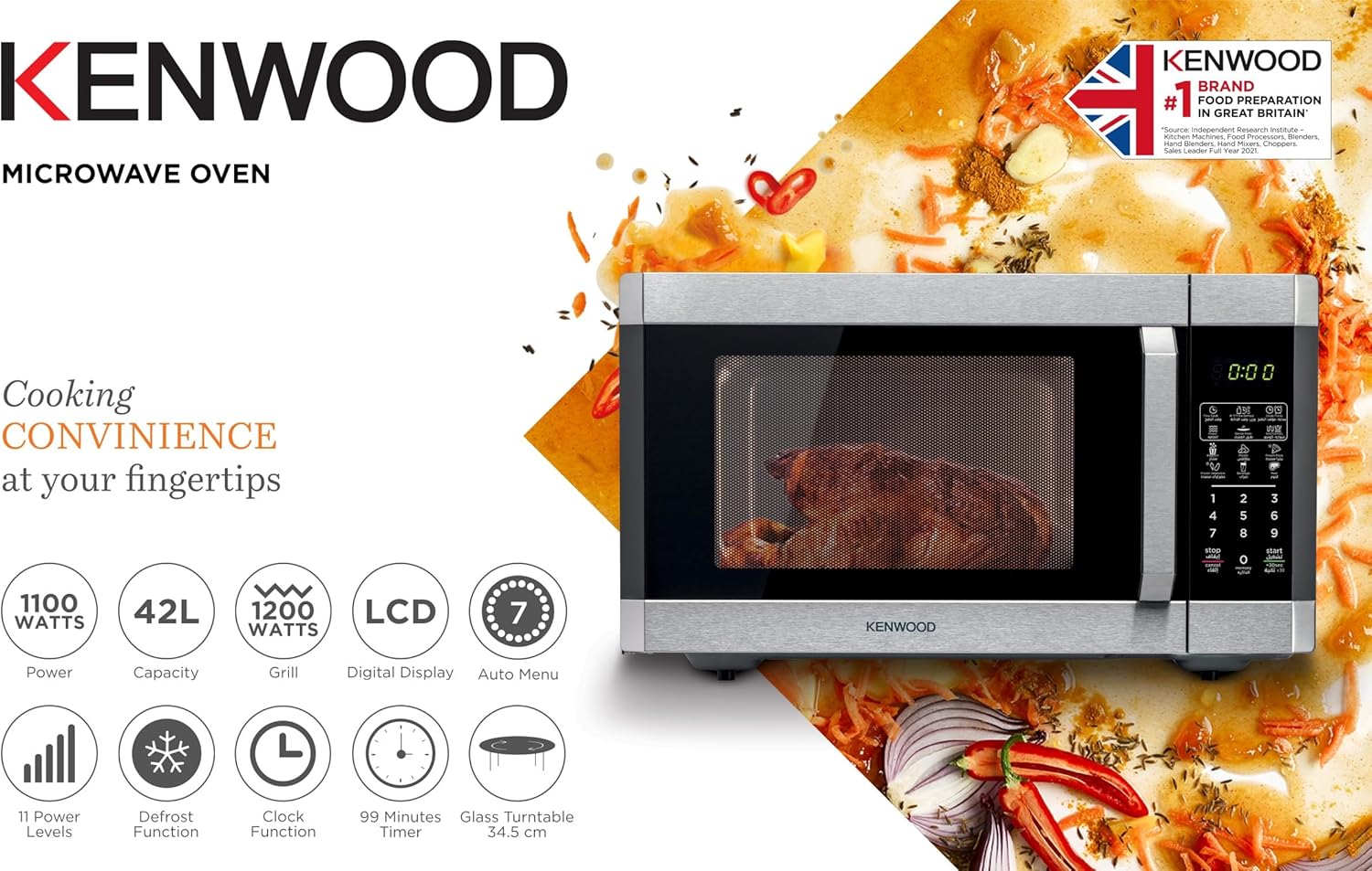 Kenwood 42L Microwave Oven with Grill, Digital Display, 5 Power Levels