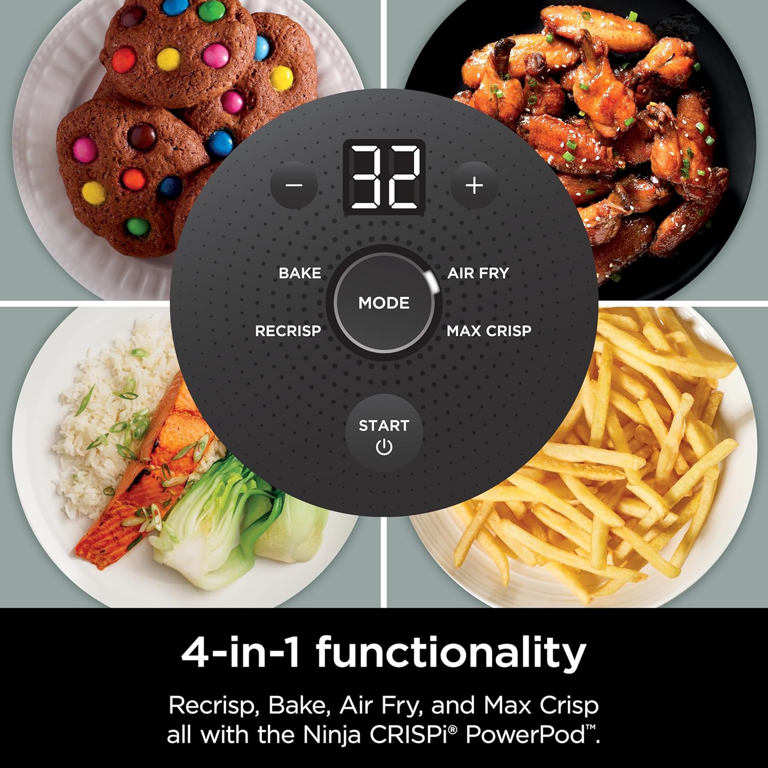 Ninja Crispi 4-in-1 Glass Air Fryer Non-Toxic 4QT Max Crisp Green