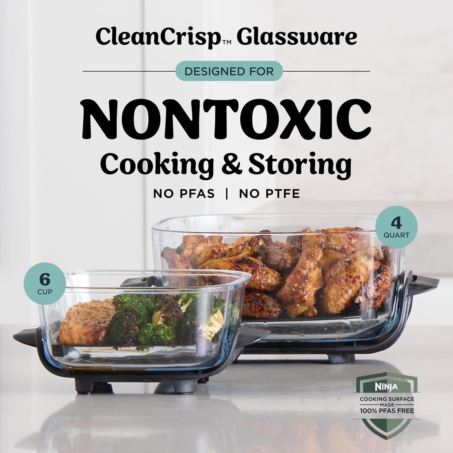 Ninja Crispi 4-in-1 Glass Air Fryer Non-Toxic 4QT Max Crisp Gray