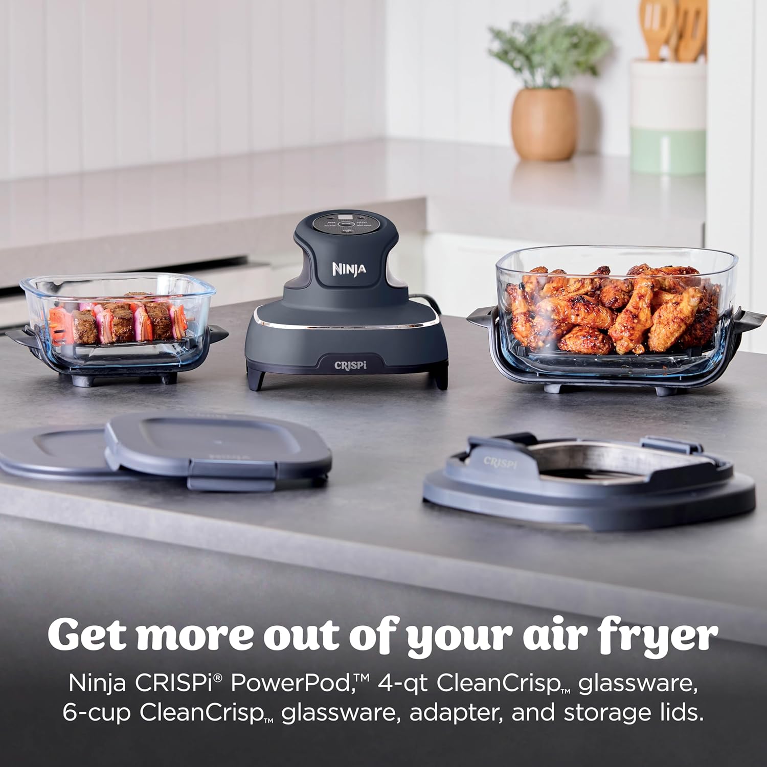 Ninja Crispi 4-in-1 Glass Air Fryer Non-Toxic 4QT Max Crisp Gray