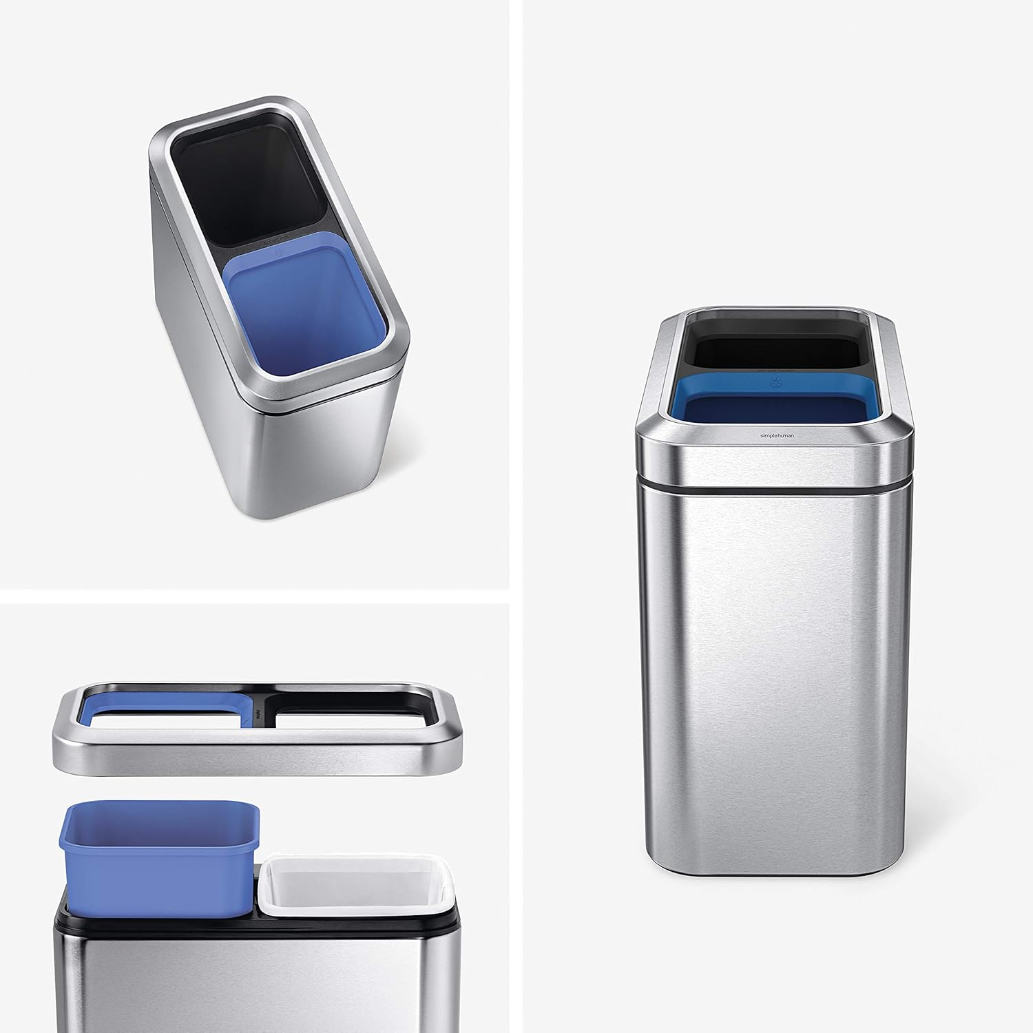 simplehuman CW1470 20L Slim Open Recycling Bin Brushed Stainless Steel