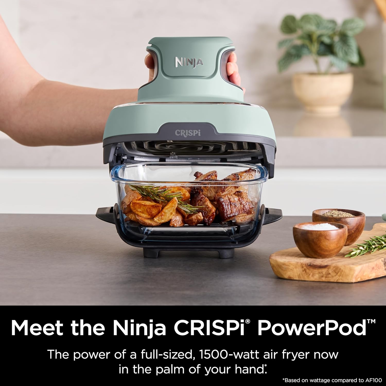 Ninja Crispi 4-in-1 Glass Air Fryer Non-Toxic 4QT Max Crisp Green