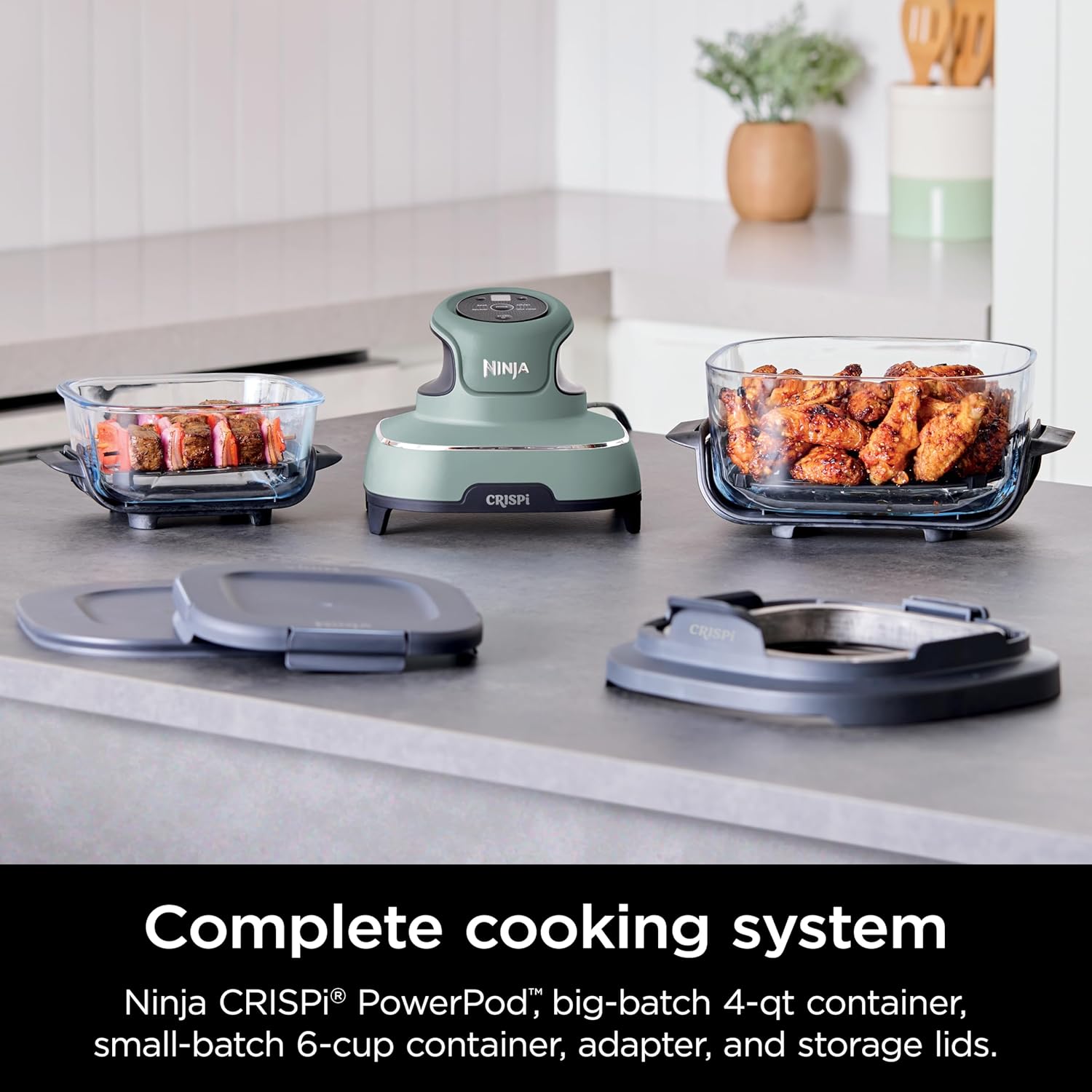 Ninja Crispi 4-in-1 Glass Air Fryer Non-Toxic 4QT Max Crisp Green