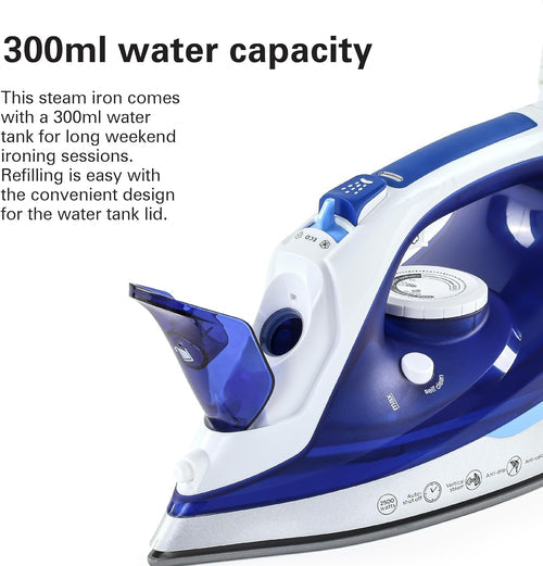 Hamilton Beach Steam Iron 2500W – Ceramic Soleplate & Auto-Shut Off (Blue)