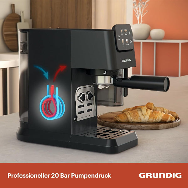 Grundig Espresso Machine 20 Bar Touch Display Integrated Milk Container Inox