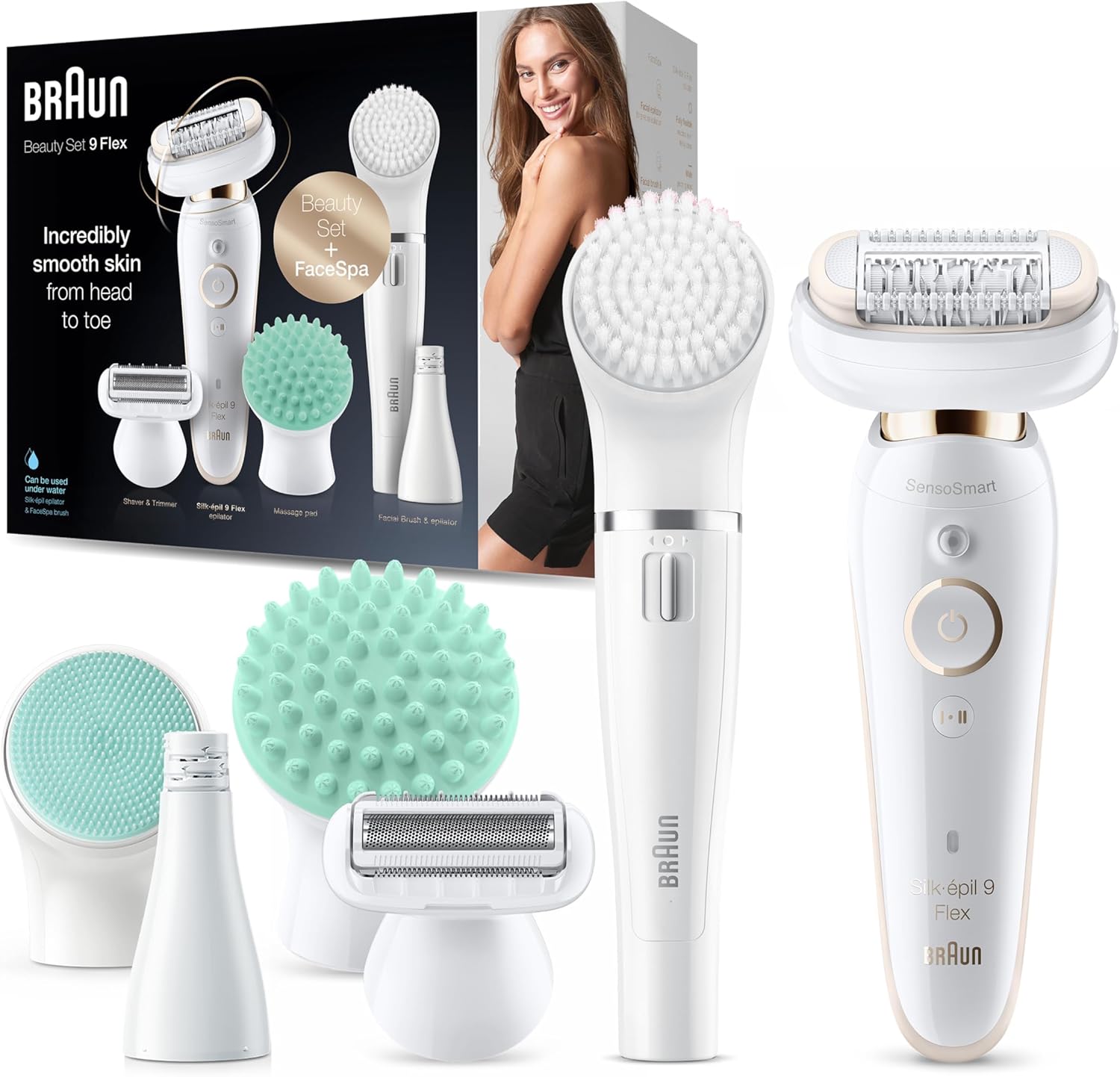 Braun Epilator Silk-Épil 9 Flex Beauty Set, 9300, White/Gold