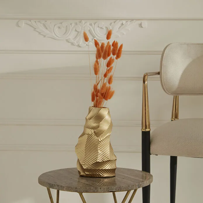 Karaca Home Lana Gold Vase 20 cm Textured Geometric Ceramic Decorative Accent