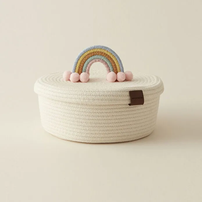Karaca Home Rainbow Handled Woven Storage Box 21x11 cm Cotton Rope Organizer