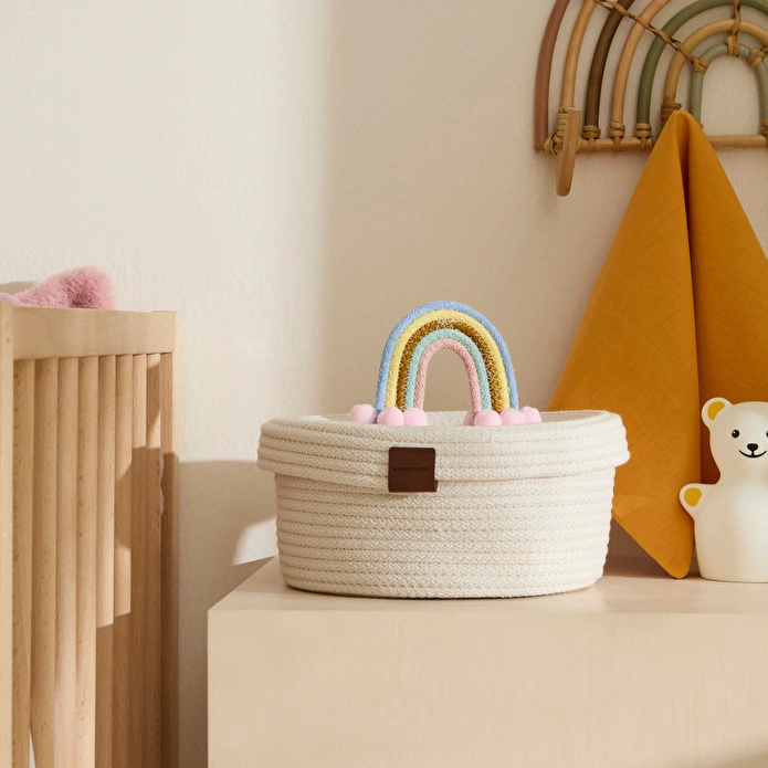 Karaca Home Rainbow Handled Woven Storage Box 21x11 cm Cotton Rope Organizer