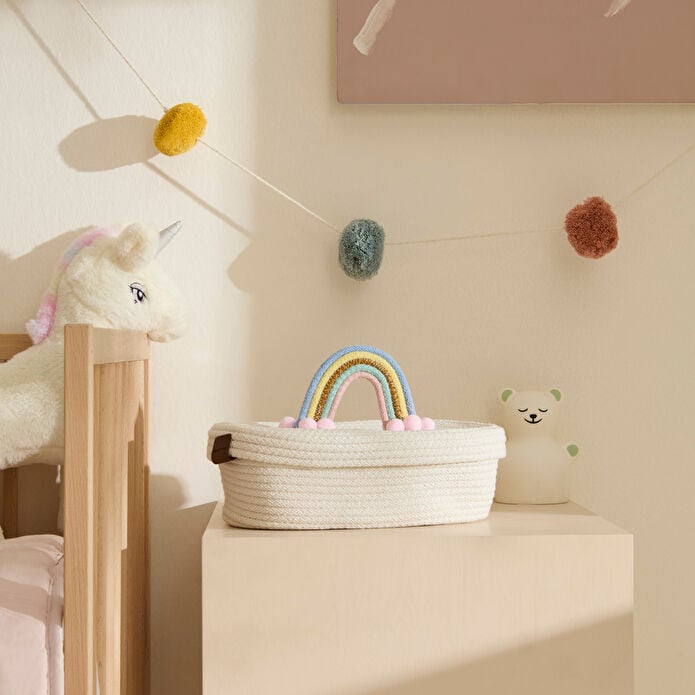 Karaca Home Rainbow Handled Woven Storage Box 26x14 cm Cotton Rope Organizer