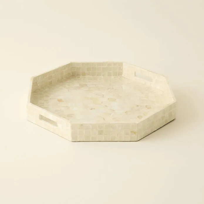 Karaca Home Carrie Hexagonal Decorative Tray 37cm Capiz Shell White Natural