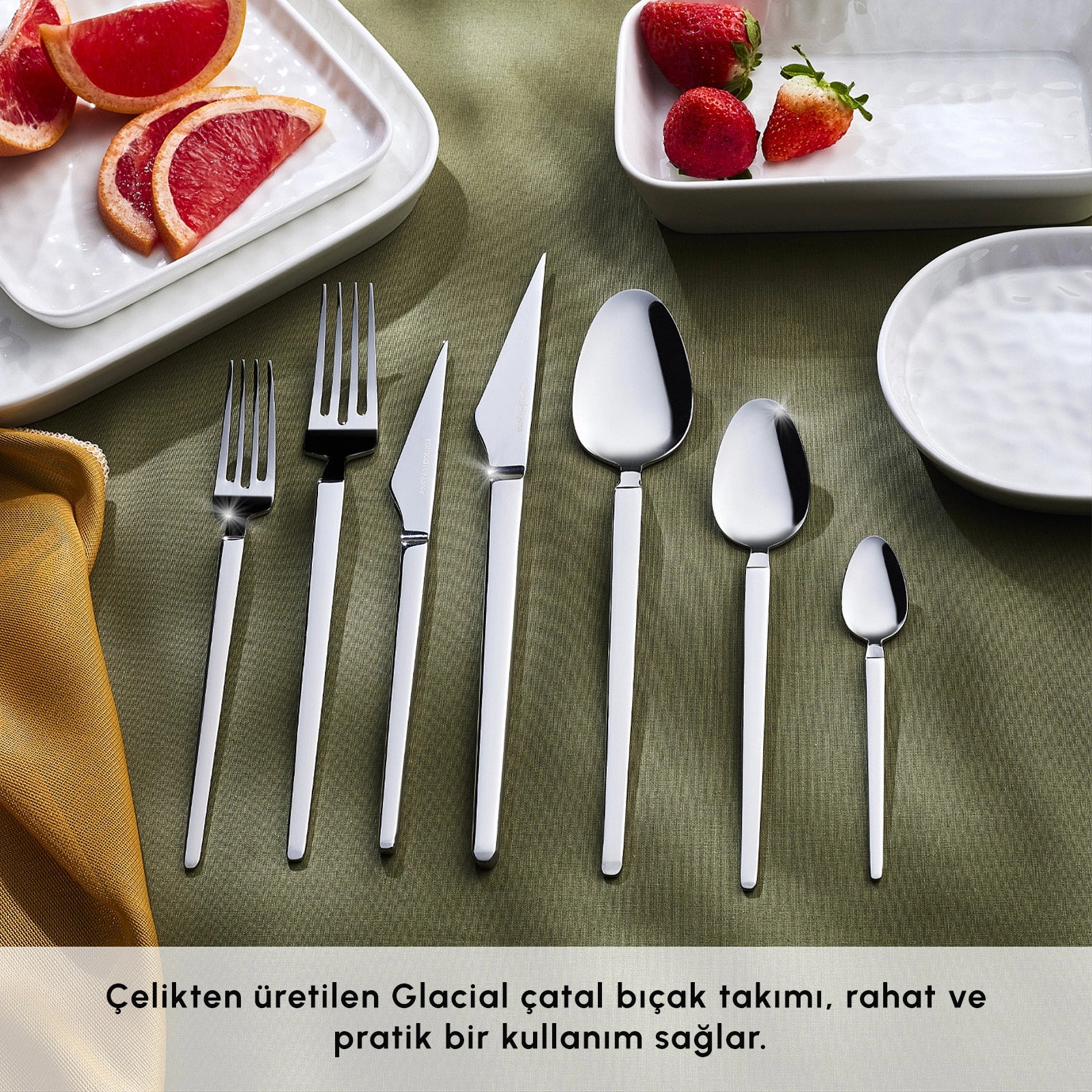 Karaca Elegance Glacial Platinum 84-Piece Cutlery Set 12 Person 18/10 Steel