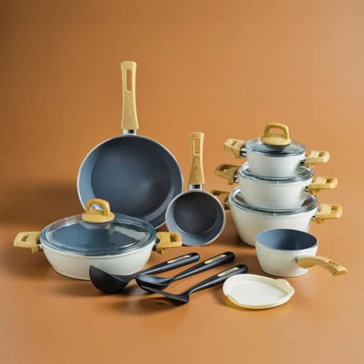 Karaca x Refika Swiss Crystal 15-Piece Cookware Set - PFAS-Free Non-Stick - Creamy