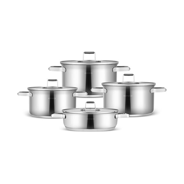 Karaca Valora 8-Piece Stainless Steel Cookware Set - Induction Base - 18/10 Steel