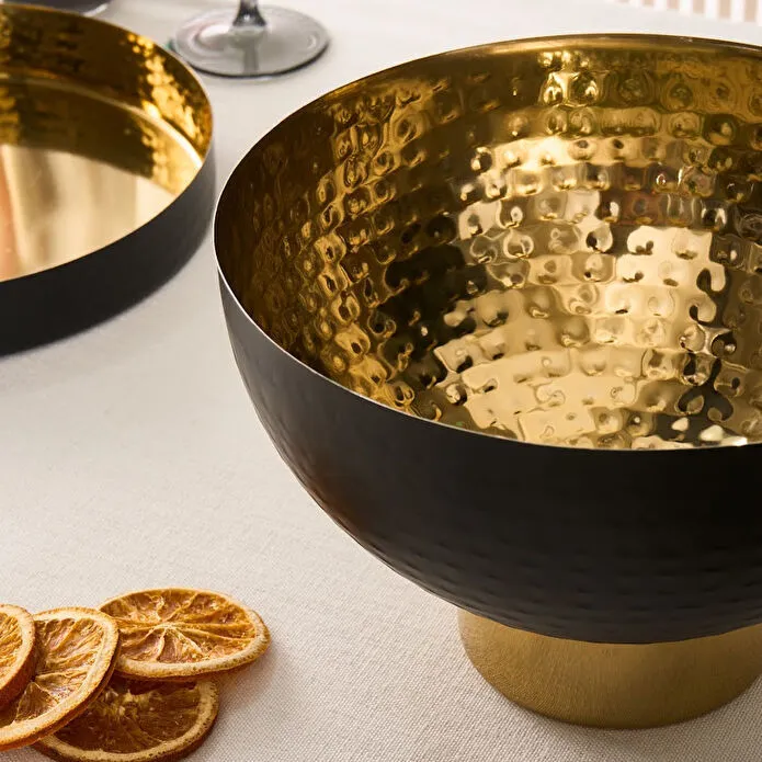Karaca Arven Footed Decorative Bowl 18/10 Stainless Steel Black and Gold