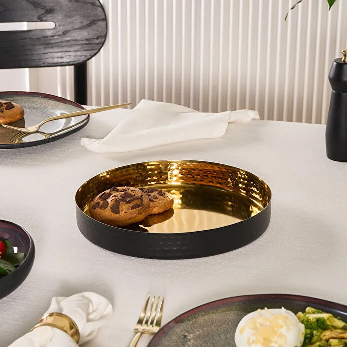 Karaca Arven Decorative Tray 26cm 18/10 Stainless Steel Matte Black and Gold