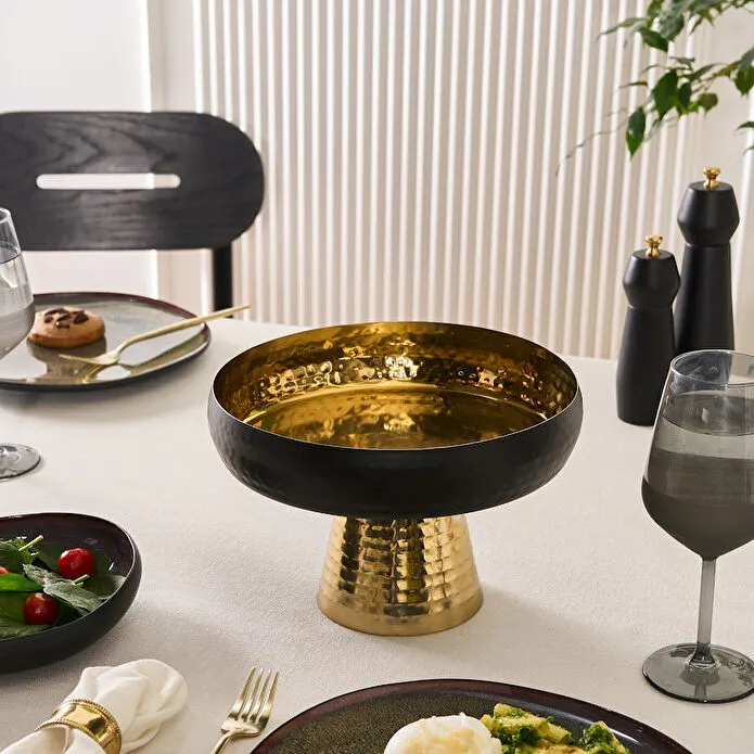 Karaca Arven Decorative Pedestal Serving Tray Black Gold 18/10 Stainless Steel