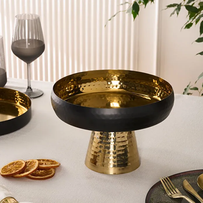 Karaca Arven Decorative Pedestal Serving Tray Black Gold 18/10 Stainless Steel